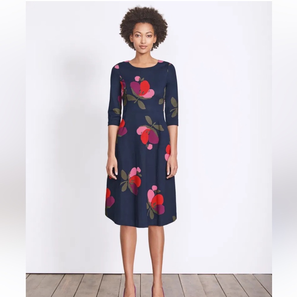 Boden Navy Dress with Bold Floral Design